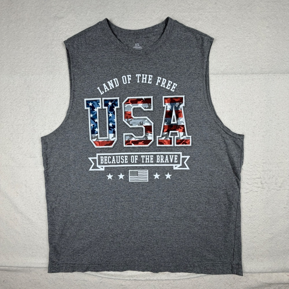 USA Patriotic Muscle Tank Top Mens XL Gray Camo Graphic Sleeveless Tee WK26507PM